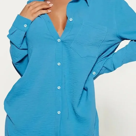 Sky blue 2 piece pants suit - Picture 6 of 11